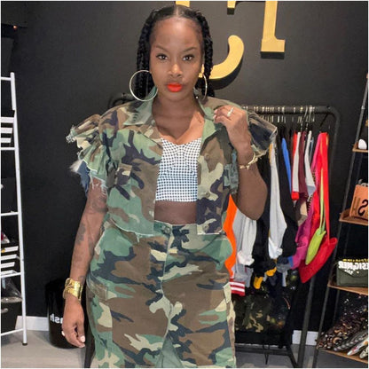 Lotus leaf sleeve camouflage short jacket image 0