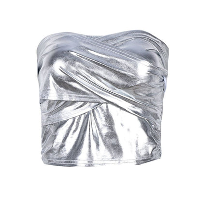 reflective pleated tight fitting strapless top for women
