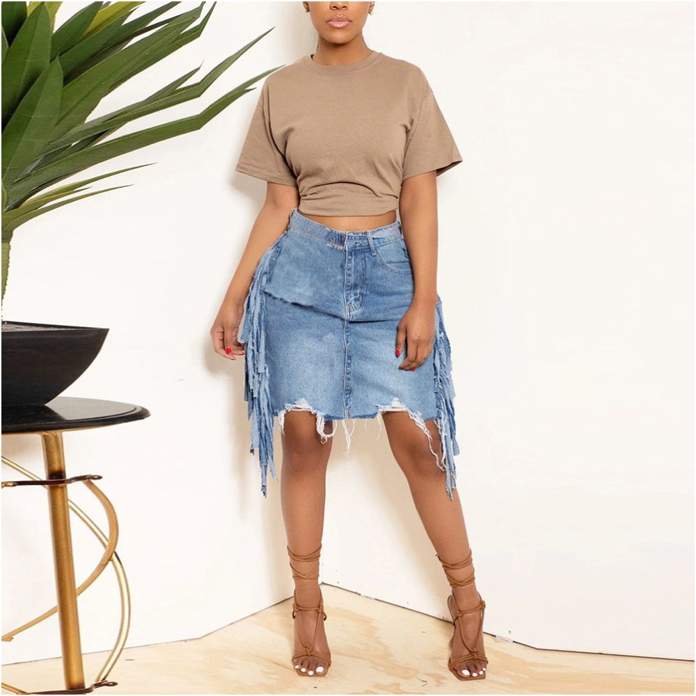Laundry Pocket Split Tassel Half Body Skirt for Women image 4