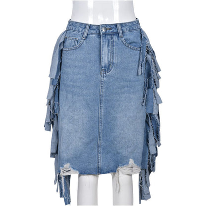 Laundry Pocket Split Tassel Half Body Skirt for Women