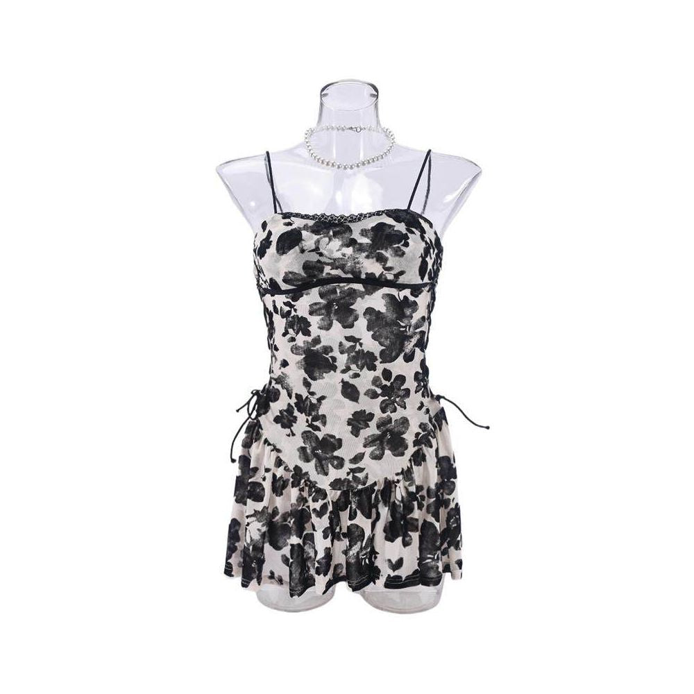 Spicy girl elastic suspender mesh velvet backless sexy ultra thin perspective strap short nightgown dress image 3