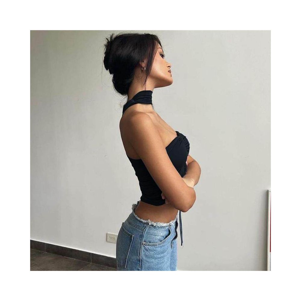 2024 strapless new product European and American trend wrapped chest pleated drawstring strapless 9134 cool summer women s top image 4