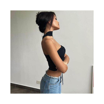 2024 strapless new product European and American trend wrapped chest pleated drawstring strapless 9134 cool summer women s top image 4