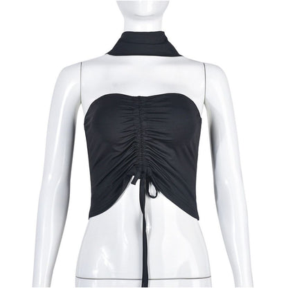 2024 strapless new product European and American trend wrapped chest pleated drawstring strapless 9134 cool summer women s top