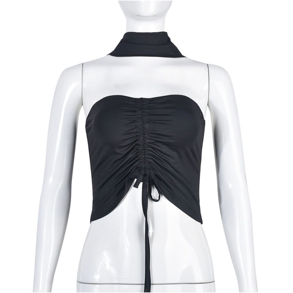 2024 strapless new product European and American trend wrapped chest pleated drawstring strapless 9134 cool summer women s top