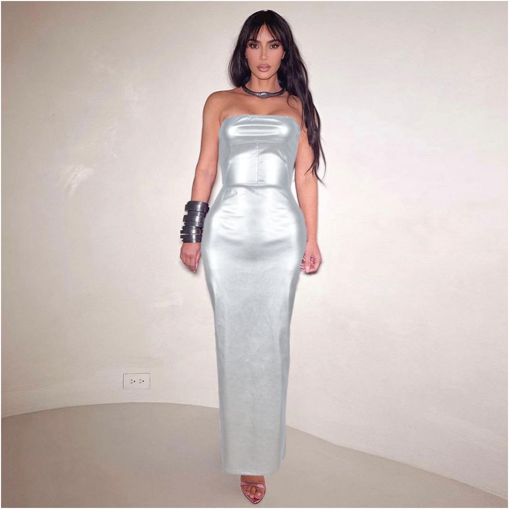 Kim Kardashian with a sexy zipper and leather dress for women image 2