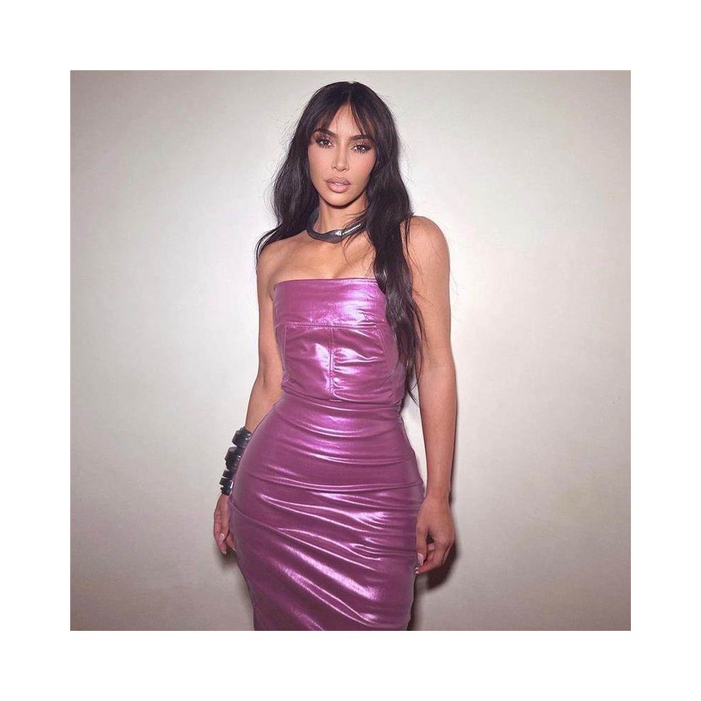 Kim Kardashian with a sexy zipper and leather dress for women image 4