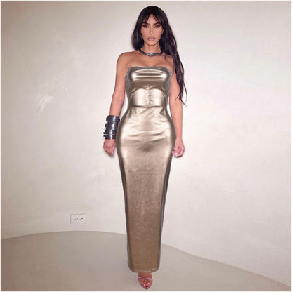 Kim Kardashian with a sexy zipper and leather dress for women image 0