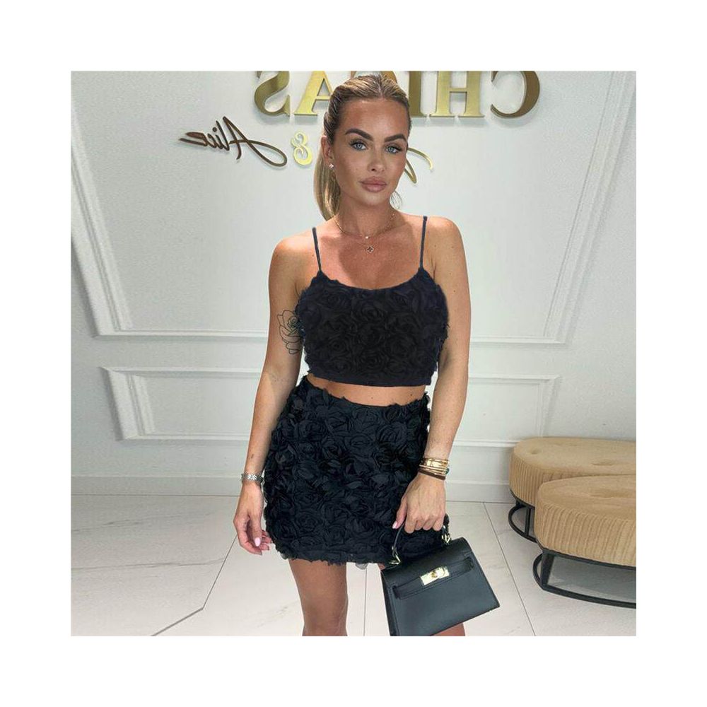 ins spicy girl style versatile women s clothing with exposed navel and rose petals for single sale wrapped chest 51333 top short skirt matching set image 2