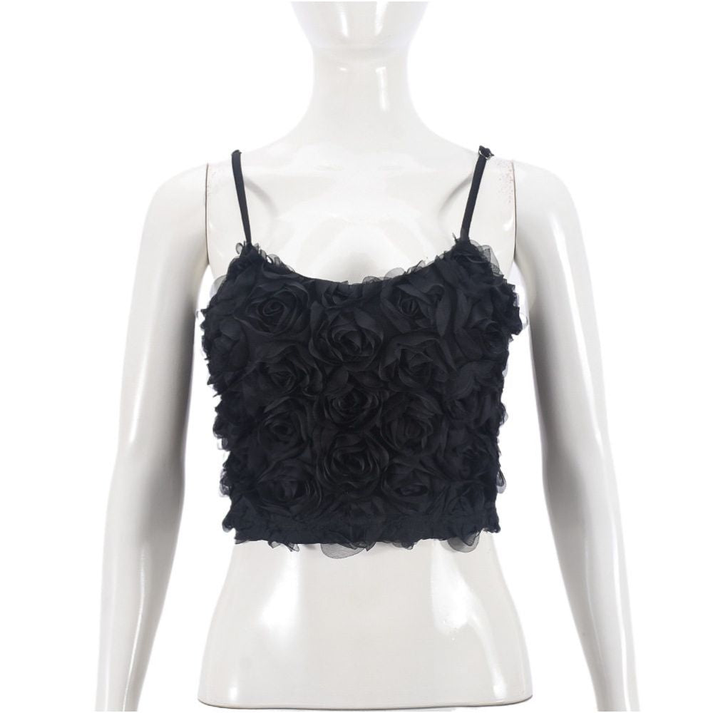 Versatile women clothing with exposed navel and rose petals for single sale wrapped chest top short skirt matching set