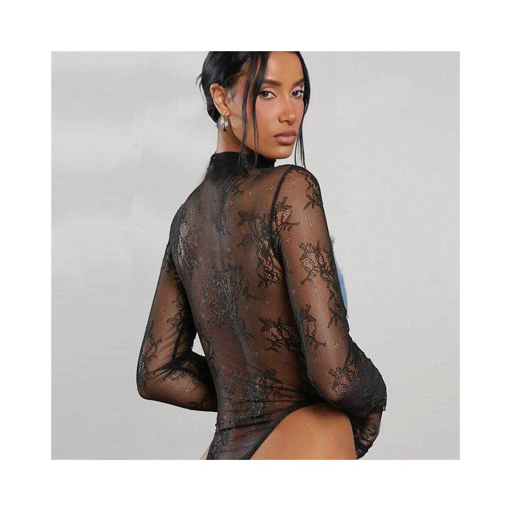 new sexy hot girl combo see through lace color blocked jumpsuit for women image 3