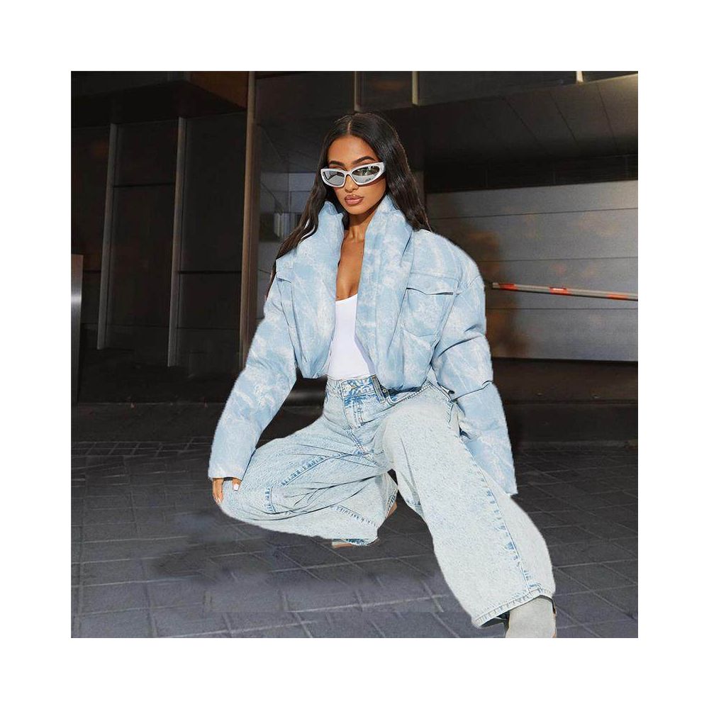 spicy girl jacket with cotton scarf stand up collar long sleeved 51381 blended color blocked short cotton jacket for women image 2