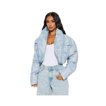 spicy girl jacket with cotton scarf stand up collar long sleeved 51381 blended color blocked short cotton jacket for women image 5