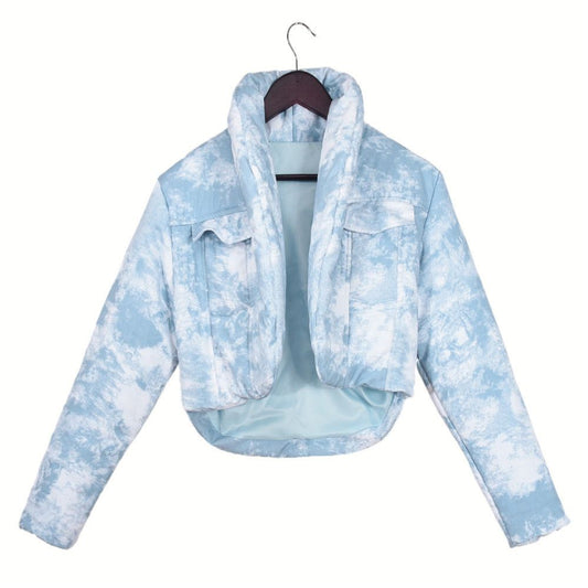 jacket with cotton scarf stand up collar long sleeved blended color blocked short cotton jacket for women