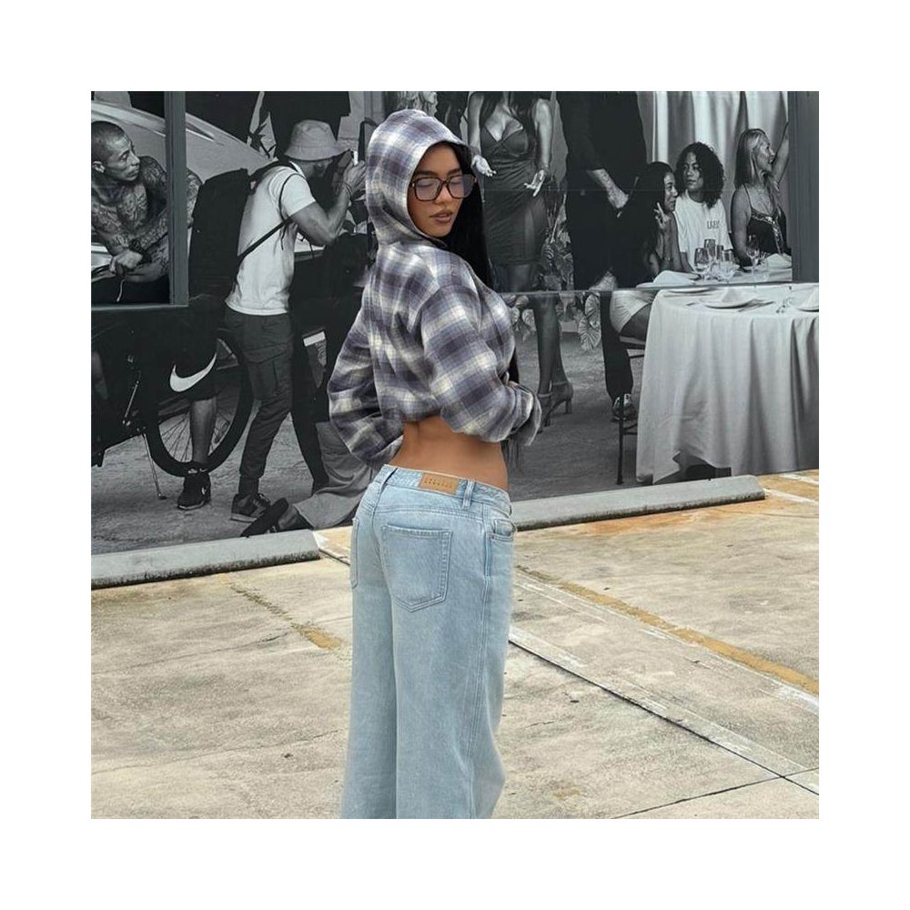 hooked checked jacket hooded short jacket image 3