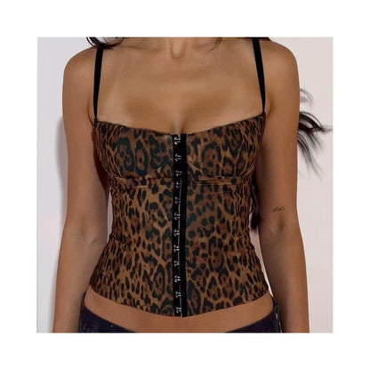 Leopard print short tight vest strap new product slimming camisole top for women image 3