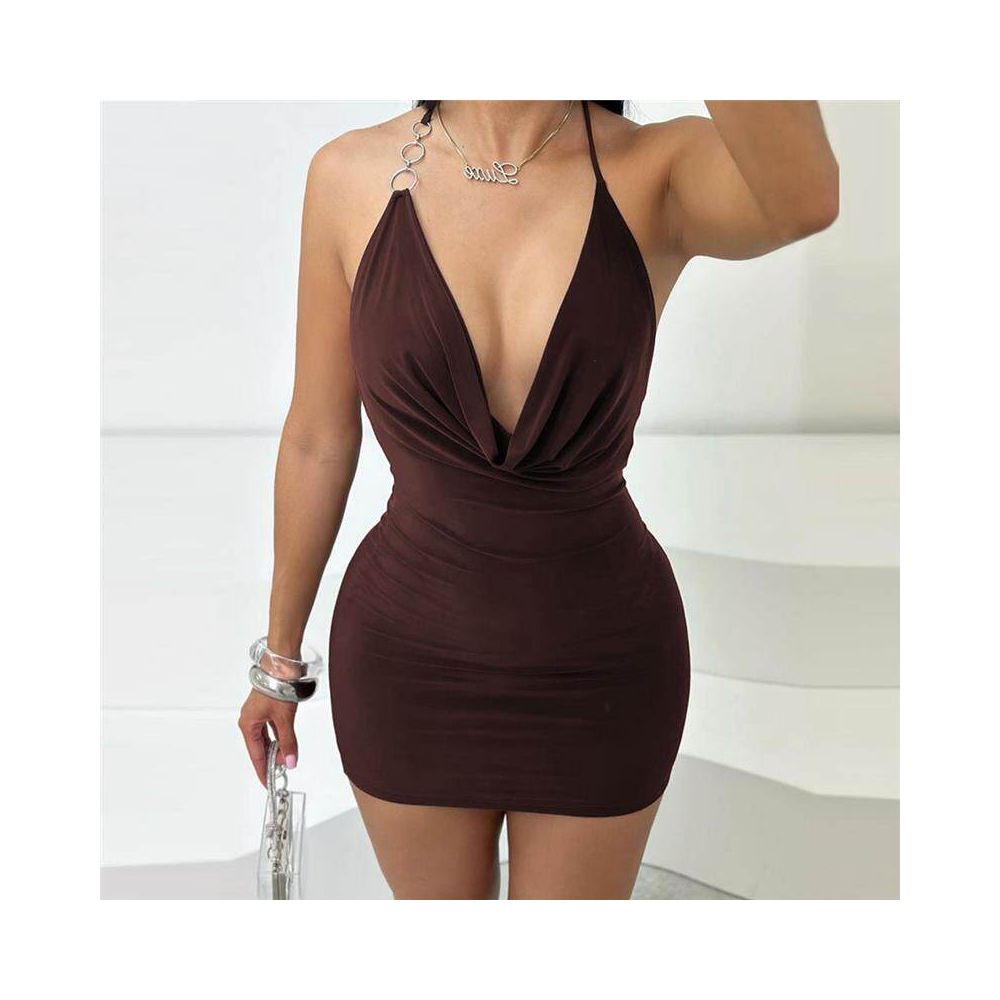 Slimming Strap Deep V Swinging Collar Exposed Backpack Hip Dress Female image 1