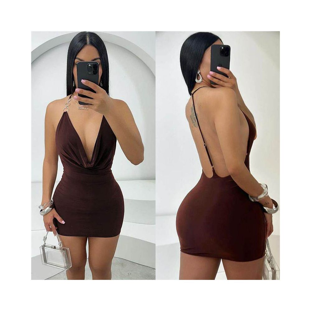 Slimming Strap Deep V Swinging Collar Exposed Backpack Hip Dress Female image 2