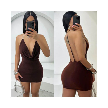 Slimming Strap Deep V Swinging Collar Exposed Backpack Hip Dress Female image 2