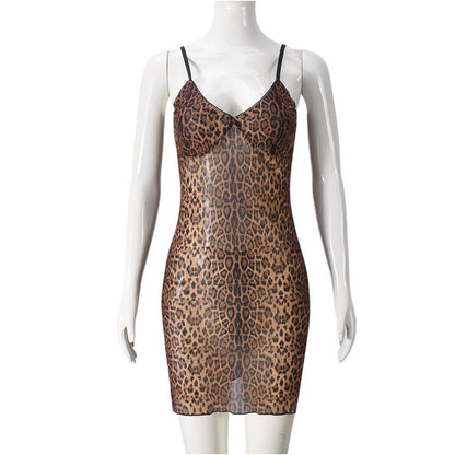 Sexy leopard print dress sexy and private wearing suspender and hip hugging skirt 51446