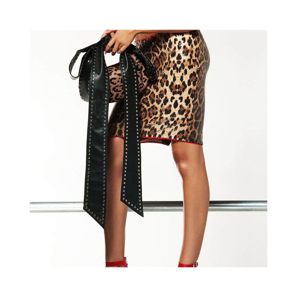 Sexy and trendy spicy girl women s leopard print bead new product fashionable and personalized outdoor short stretch double layer skirt for women image 2
