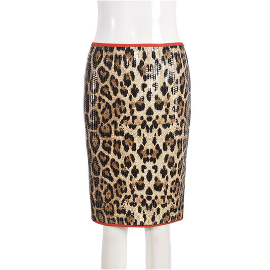 Sexy and trendy spicy girl women s leopard print bead new product fashionable and personalized outdoor short stretch double layer skirt for women