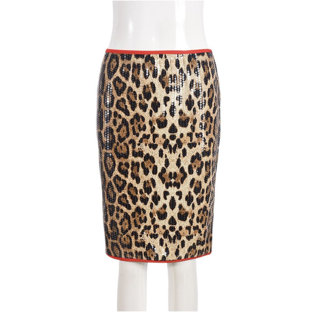 Sexy and trendy spicy girl women s leopard print bead new product fashionable and personalized outdoor short stretch double layer skirt for women