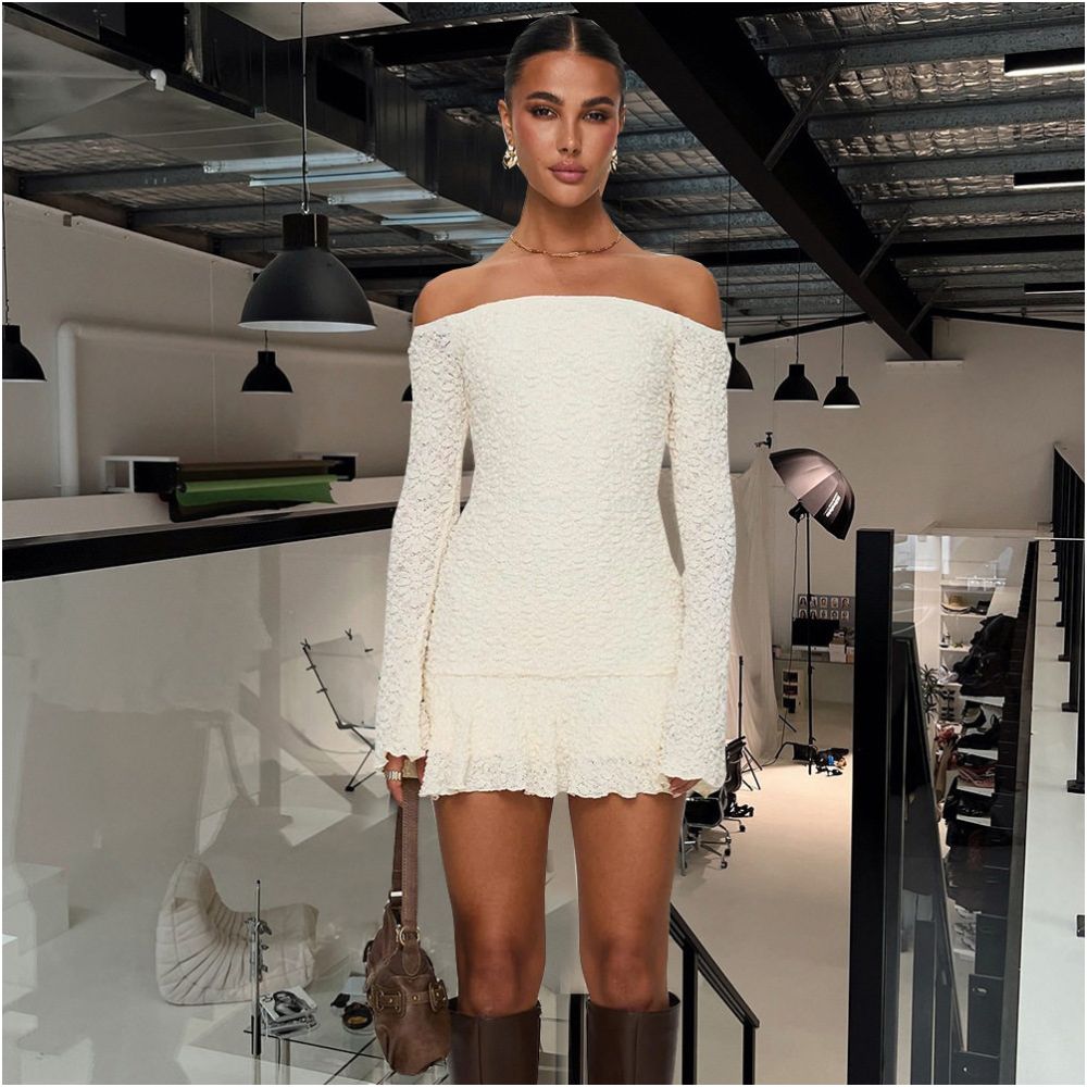 Elasticity Soft Wrap Chest One Shoulder Sexy Long Sleeve Dress image 3