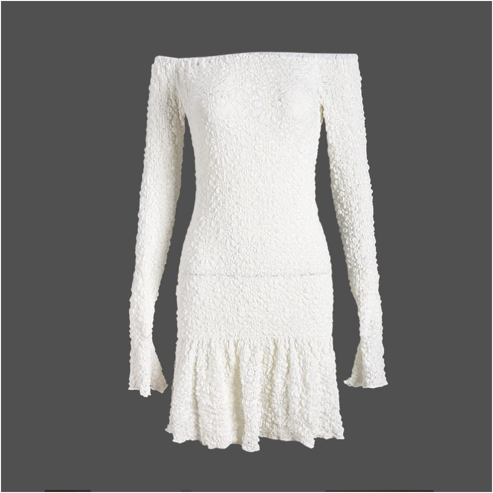 Elasticity Soft Wrap Chest One Shoulder Sexy Long Sleeve Dress
