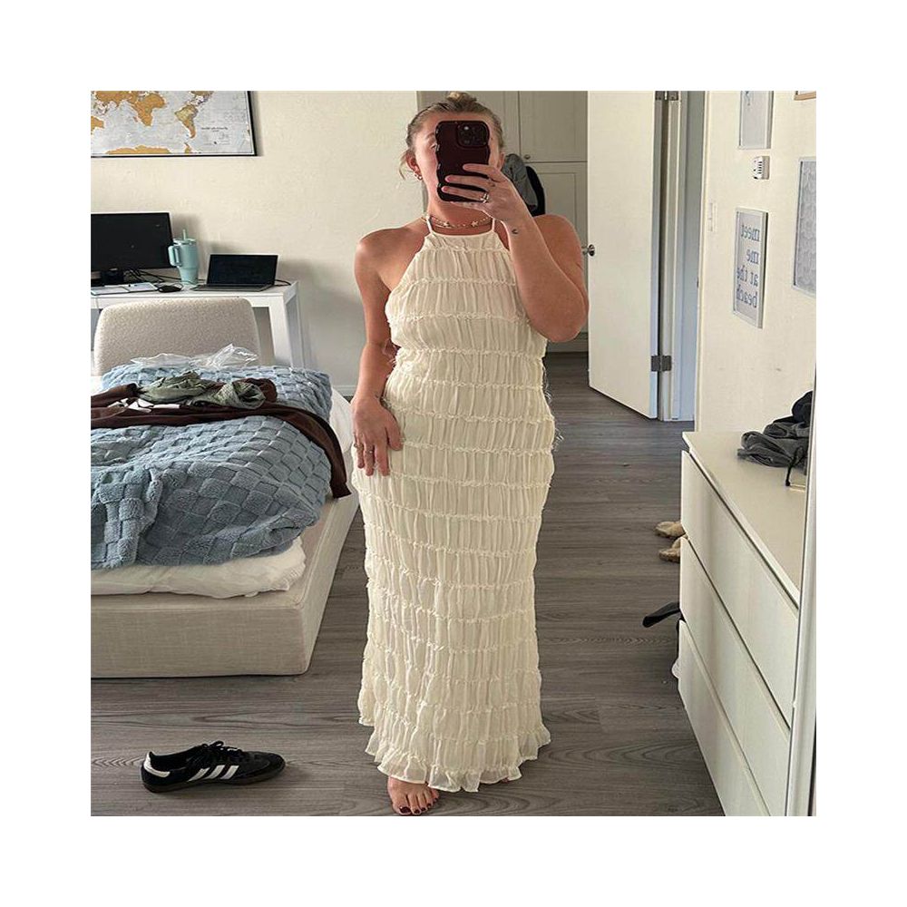 Breathable lace up lotus leaf long skirt image 4