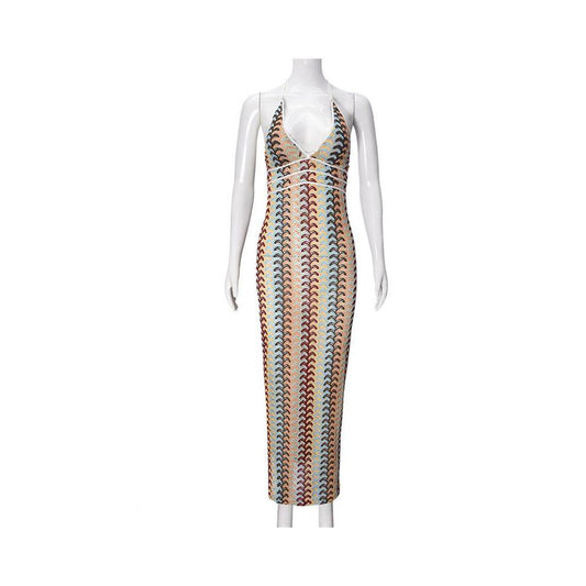 51748 Stripe Perspective Cross border Foreign Trade Summer New Products Trendy Sexy Personality Strap European and American Dress for Women