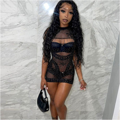 Nightclub Sexy Crazy Hot Diamond Hollow Sleeveless Elastic Dress Women s Wear image 0