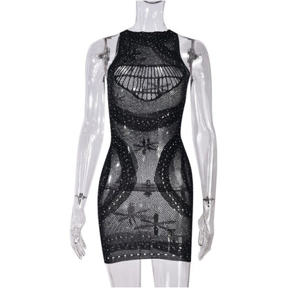 Nightclub Sexy Crazy Hot Diamond Hollow Sleeveless Elastic Dress Women s Wear