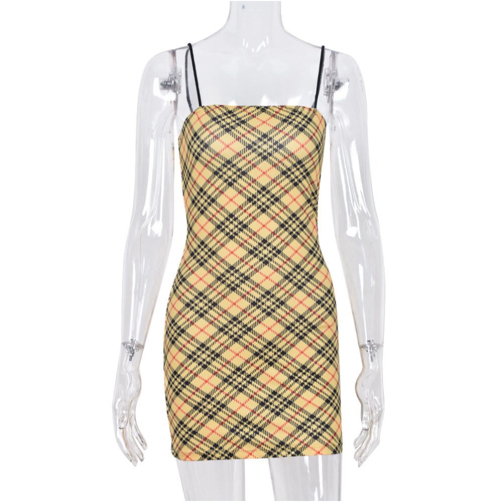 Checkered camisole dress plaid summer camisole dress with exposed shoulders and buttocks image 5