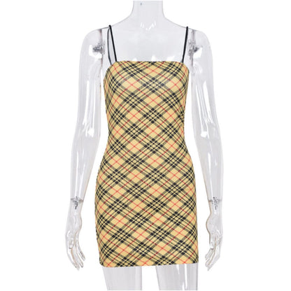 Checkered camisole dress plaid summer camisole dress with exposed shoulders and buttocks image 5