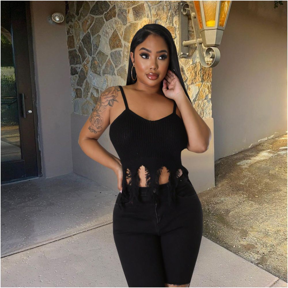 spicy girl style women s clothing autumn new product woolen suspender tassel fashion sexy sweater image 4