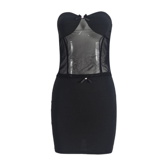 style new product chest wrapped short skirt fashionable perspective sexy splicing two piece set