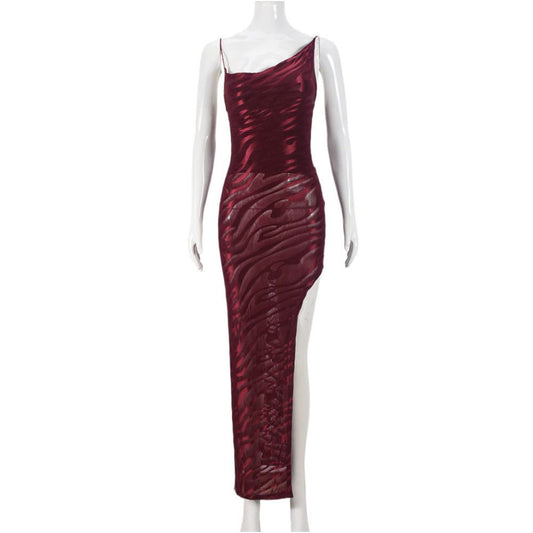 Mesh Plush Skirt Spring New Product Bareback Strap Diagonal Neck European and American Sexy Strap Dress 41539