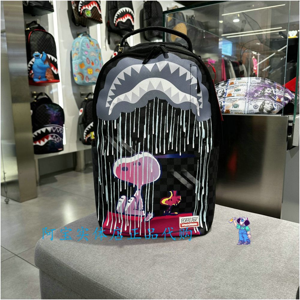 SprayGround Shark Mouth Autumn Men s and Women s Snoopy Superman Co branded Large Capacity Canvas Backpack
