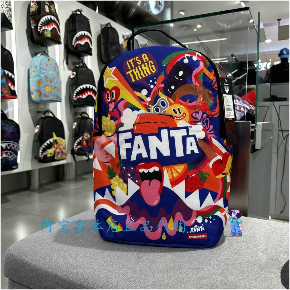 SprayGround Shark Mouth Autumn Men s and Women s Snoopy Superman Co branded Large Capacity Canvas Backpack