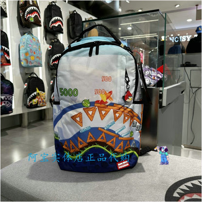 SprayGround Shark Mouth Autumn Men s and Women s Snoopy Superman Co branded Large Capacity Canvas Backpack
