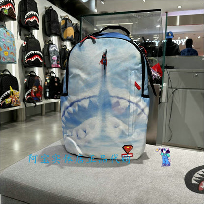 SprayGround Shark Mouth Autumn Men s and Women s Snoopy Superman Co branded Large Capacity Canvas Backpack image 4