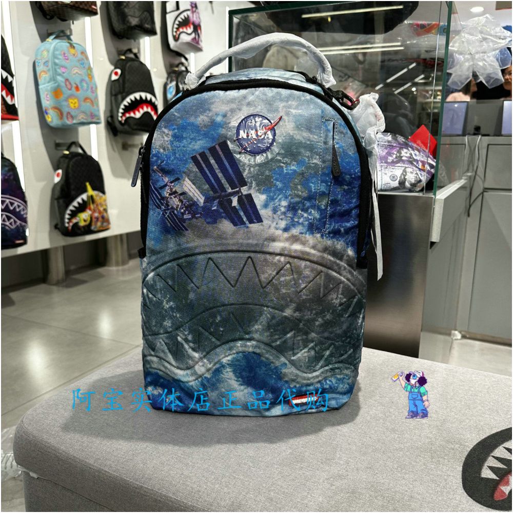 SprayGround Shark Mouth 25 Autumn Winter Embroidered Tie Dyeing Men s and Women s Anti Splashing Backpack Backpack Backpack image 5