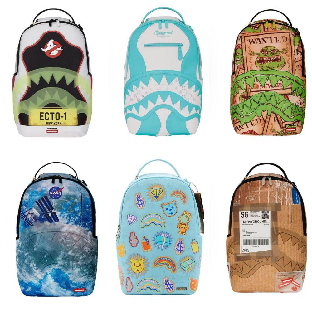 SprayGround Shark Mouth 25 Autumn Winter Embroidered Tie Dyeing Men s and Women s Anti Splashing Backpack Backpack Backpack image 0