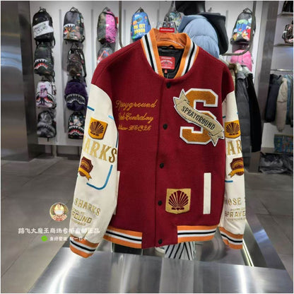 SprayGround Shark Mouth Counter Authentic 2026 New W1211124 Men s and Women s Trendy Baseball Jacket