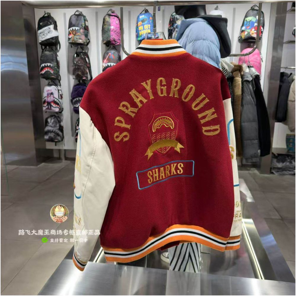 SprayGround Shark Mouth Counter Authentic 2026 New W1211124 Men s and Women s Trendy Baseball Jacket image 1
