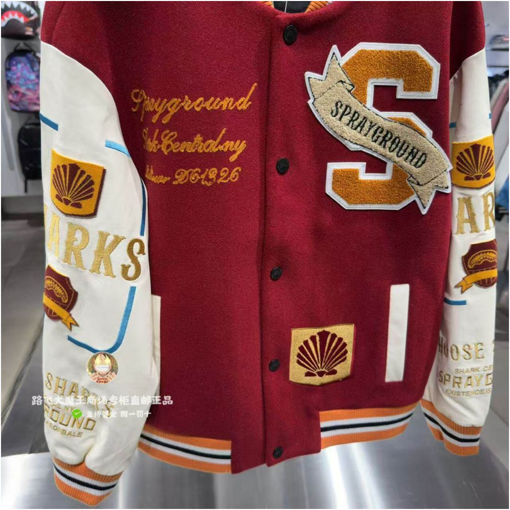 SprayGround Shark Mouth Counter Authentic 2026 New W1211124 Men s and Women s Trendy Baseball Jacket image 2