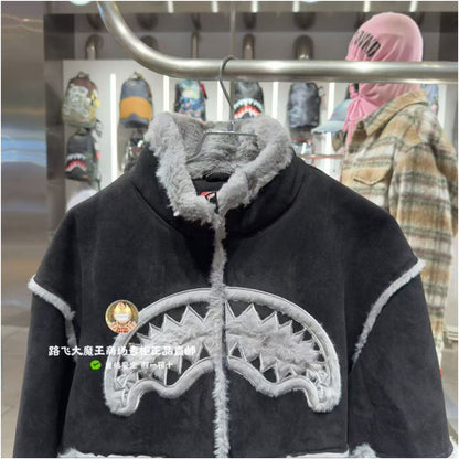 SprayGround Shark Mouth Counter Authentic 25 New W1141108 Men s and Women s Spliced Stand up Collar Jacket Coat image 3