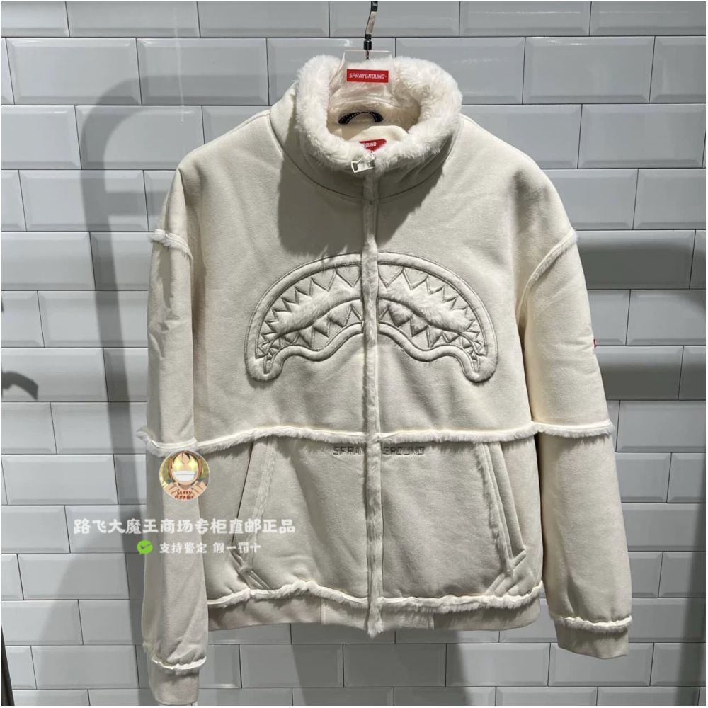 SprayGround Shark Mouth Counter Authentic 25 New W1141108 Men s and Women s Spliced Stand up Collar Jacket Coat