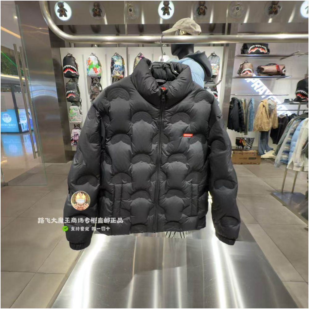 SprayGround Shark Mouth Counter Authentic 2025 New W1141306 Men s and Women s Stand Collar Warm Down Jacket image 2